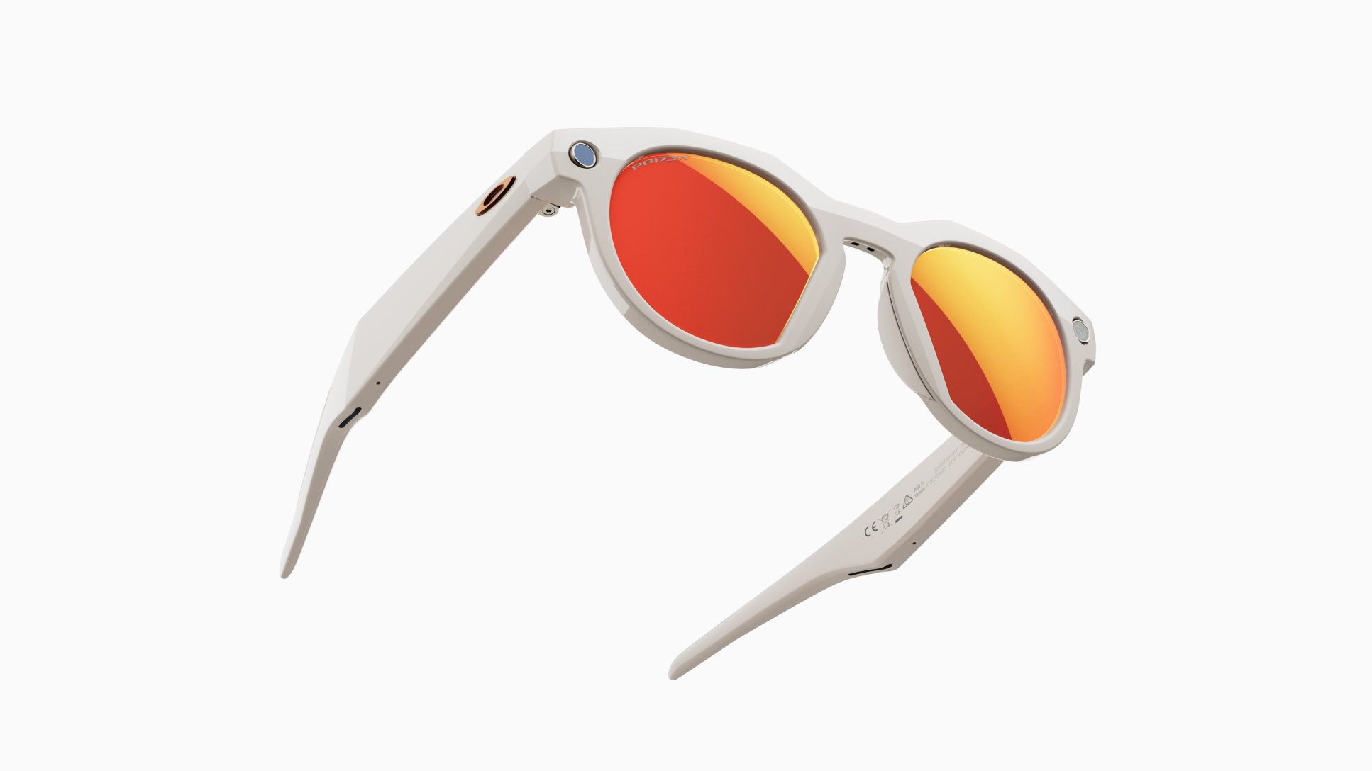 Oakley Meta HSTN smart sunglasses with mirrored red orange lenses and built in camera