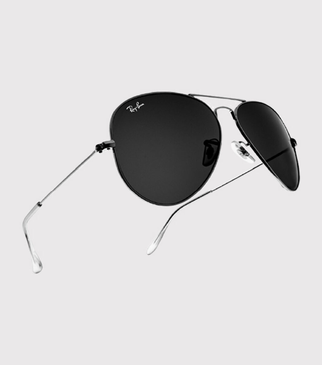 Black Ray-Ban Aviator sunglasses with thin metal frames, modern timeless look
